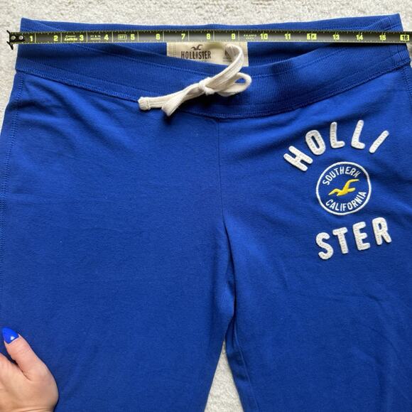 Y2K Hollister Blue Sweatpants Size M Logo Flare Leg Wide Leg Preppy Loungewear - Picture 6 of 10